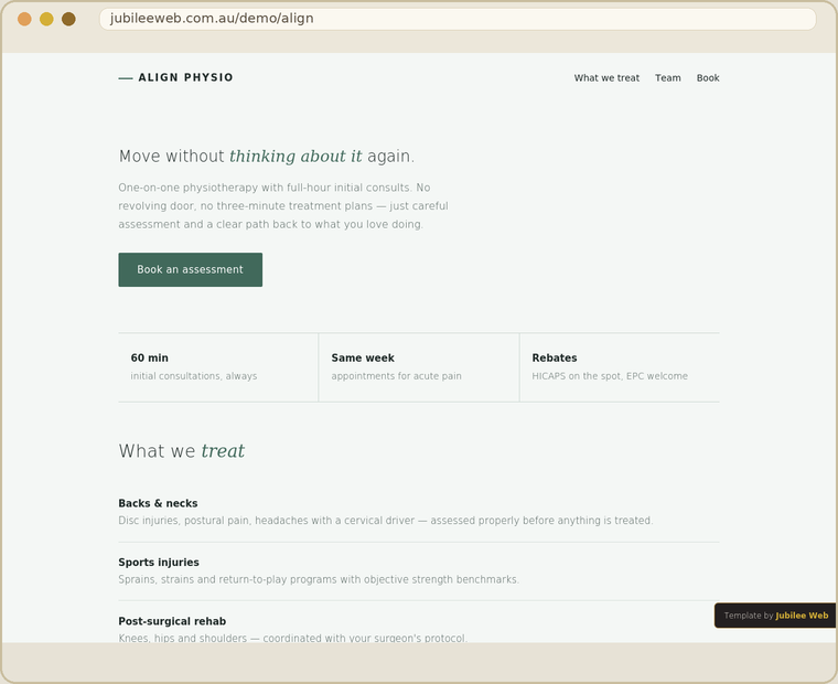 Align Physiotherapy template preview