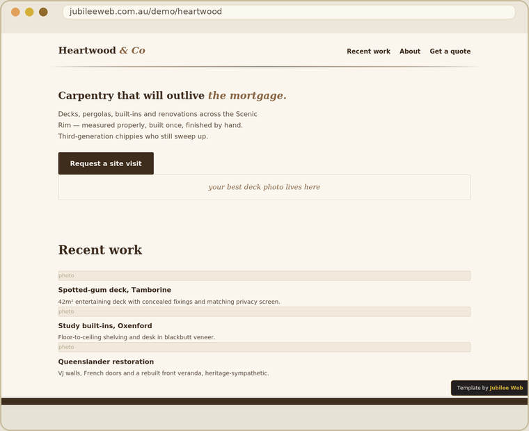 Heartwood Carpentry website template preview